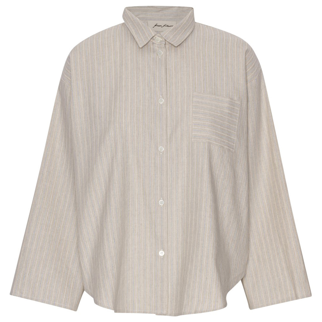 June Shirt - Linen Sand Stripe