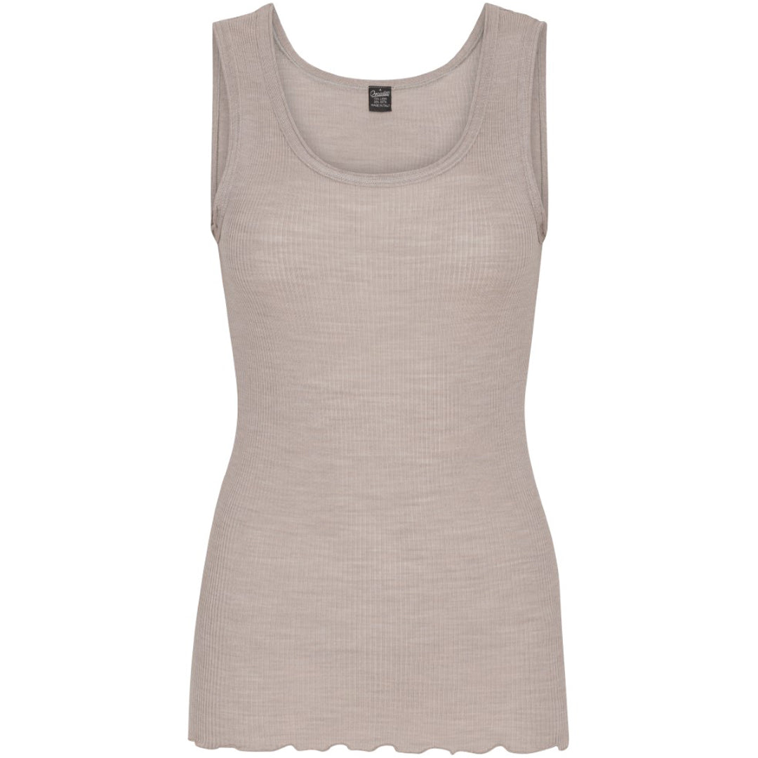 Wool Silk Rib Tank Top - Beige