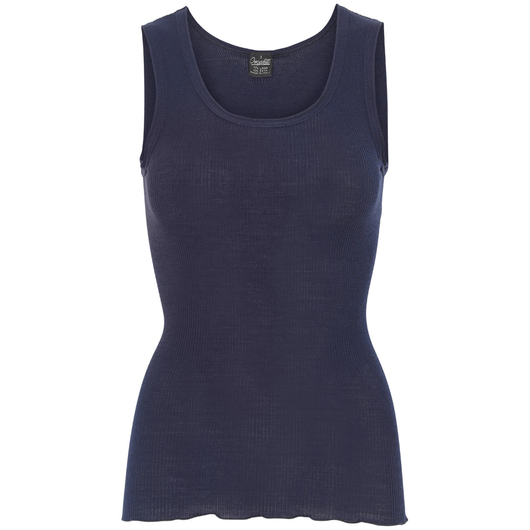 Wool Silk Rib Tank Top - Blue