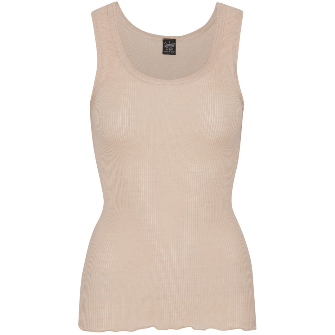 Wool Silk Rib Tank Top - Powder Beige