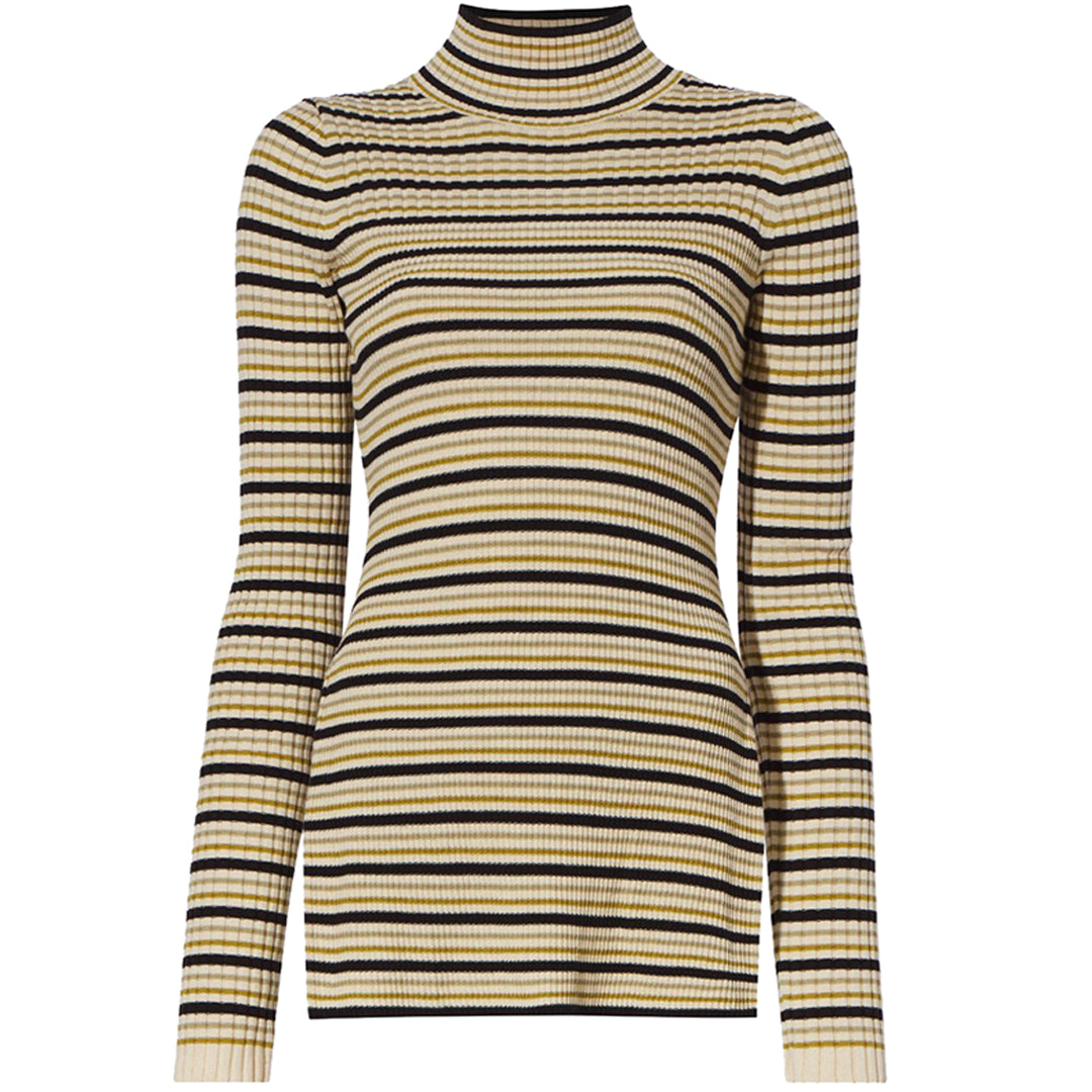 Stripe Knit Turtleneck Blouse - Cream Multi