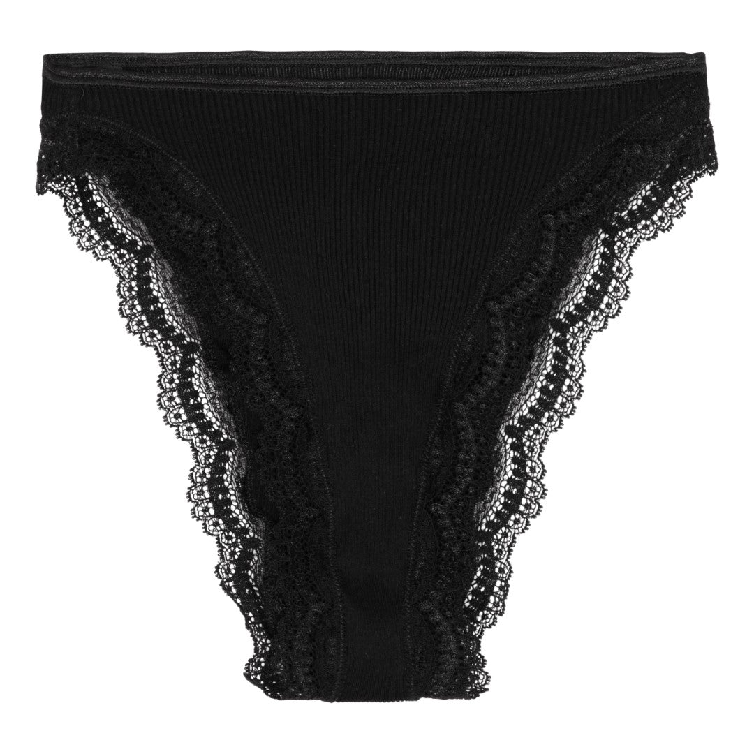 Panties Cotton Lisle Rib With Lace 3161 - Black