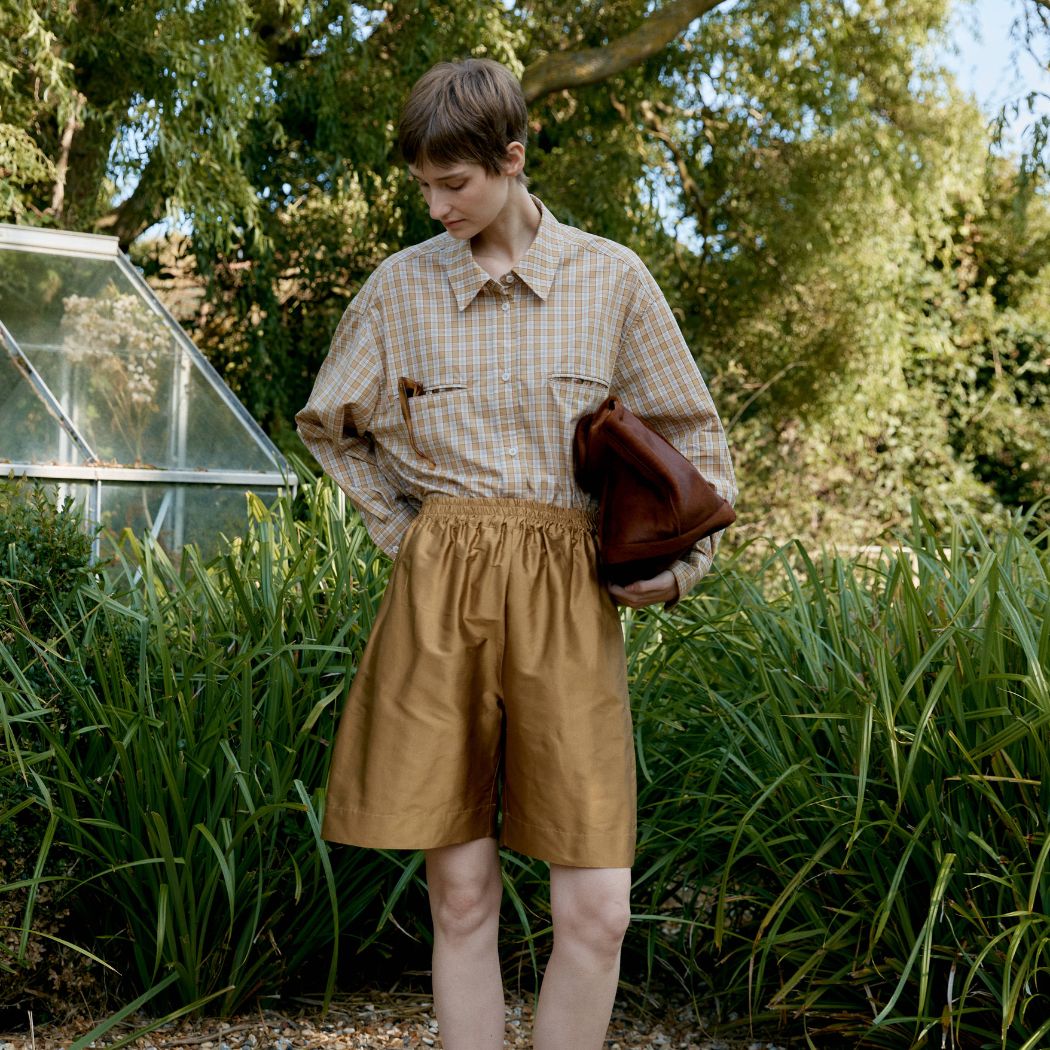 Silk Dupion Hilda Shorts - Ochre
