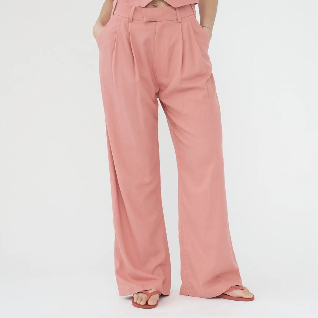 Linen Wide Box Pants - Raspberry