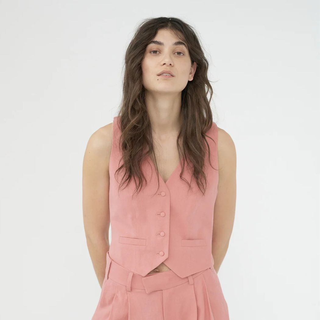 Linen Oversize Vest - Raspberry