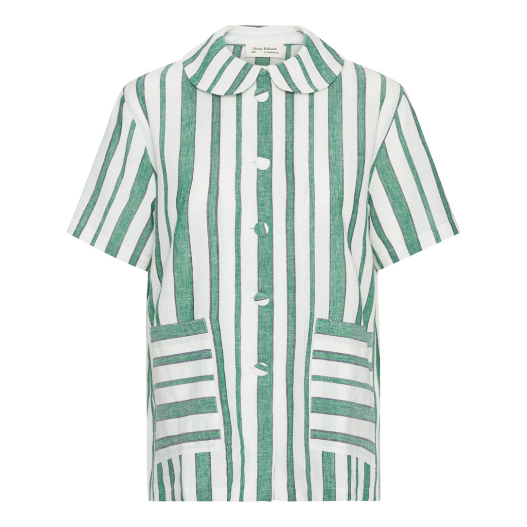 Kortærmet Sophie Skjorte - Green/White Stripe