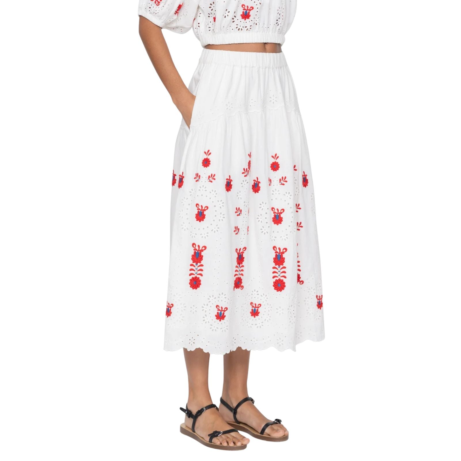 Catharina Embroidery Midi Skirt - Cream
