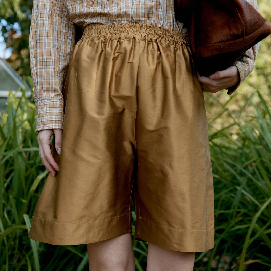 Silk Dupion Hilda Shorts - Ochre