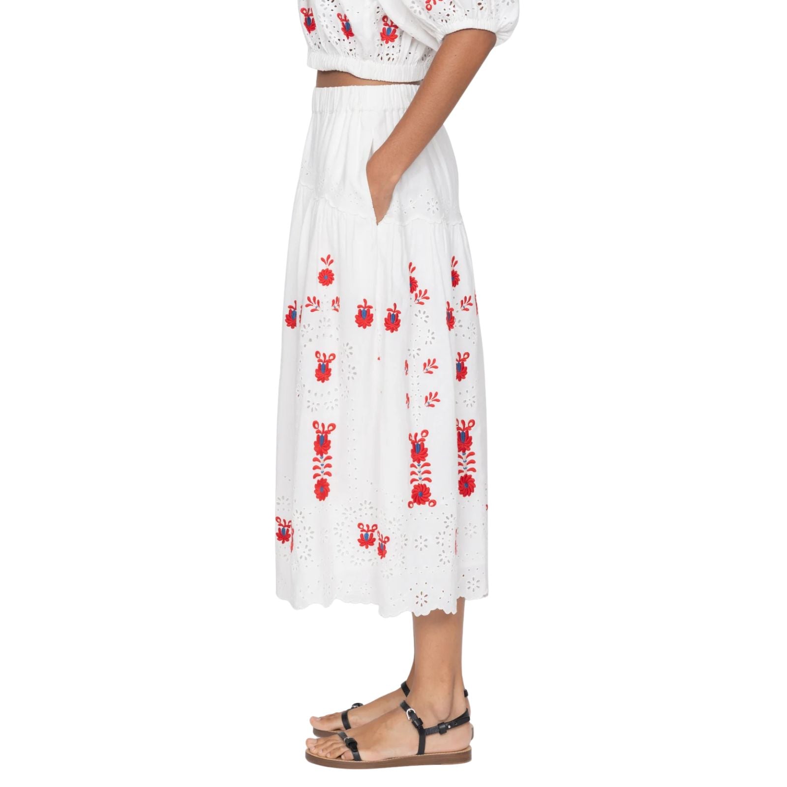 Catharina Embroidery Midi Skirt - Cream