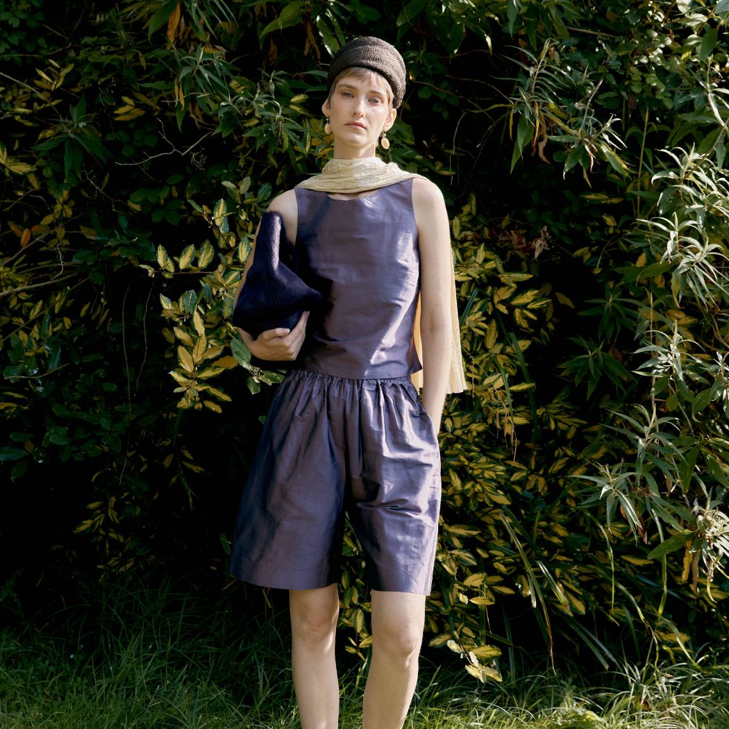 Silk Dupion Hilda Shorts - Plum