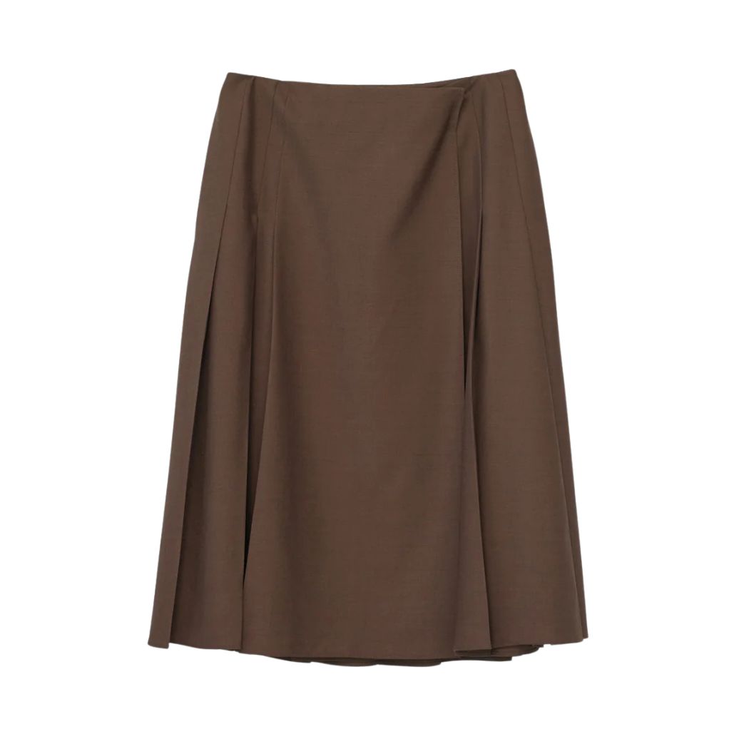Tropical Wool Pleated Skirt - Brown