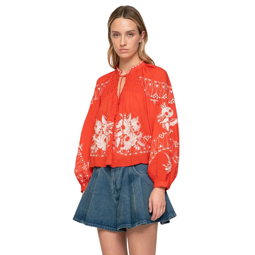 Serafina Embroidery Blouse - Red