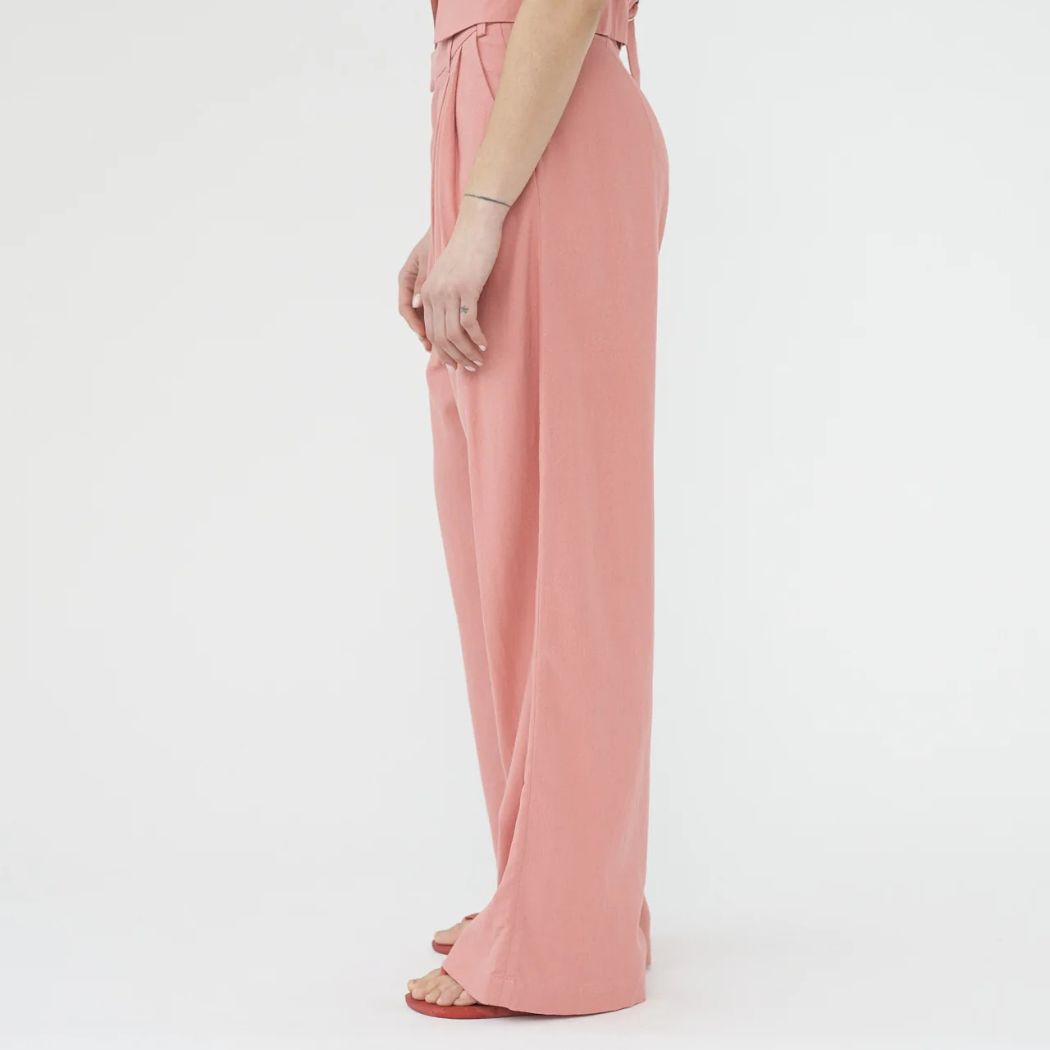 Linen Wide Box Pants - Raspberry
