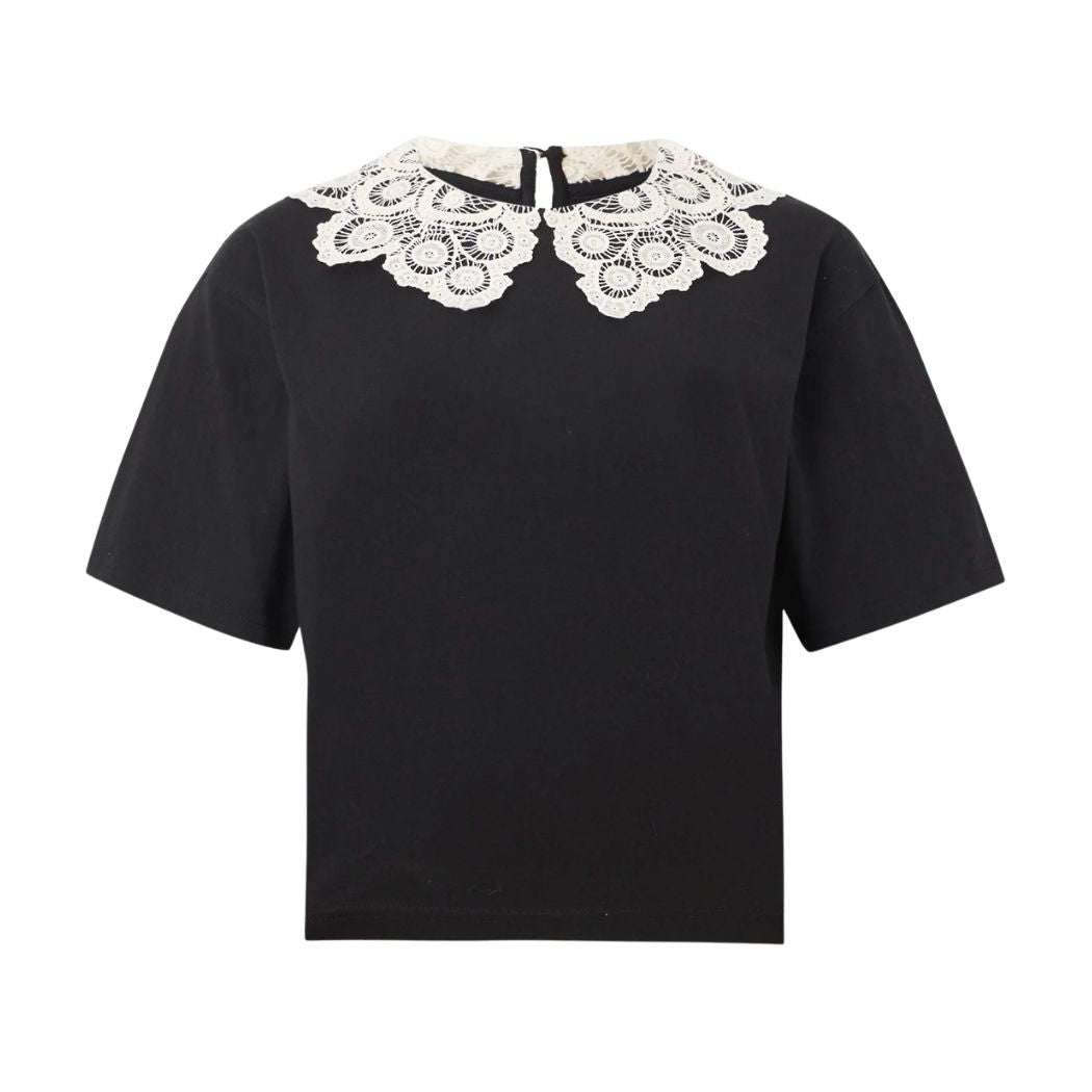Solid T-Shirt Lace Collar - Black