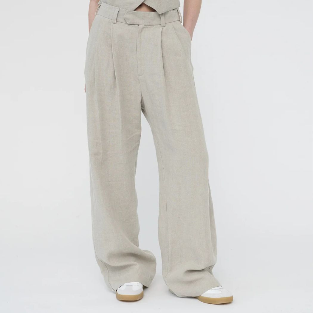 Linen Wide Box Pants - Natur