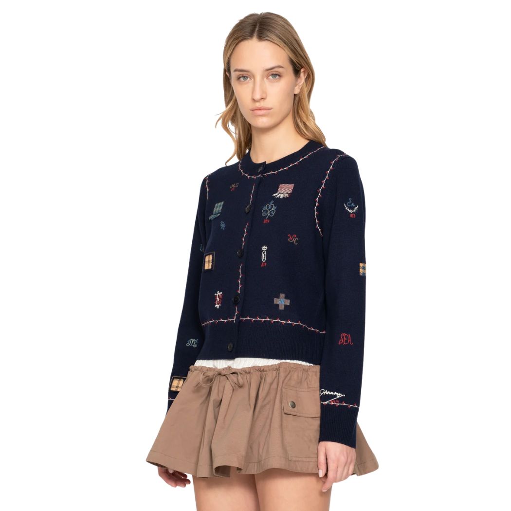 Claira embroidered Cardigan - Navy