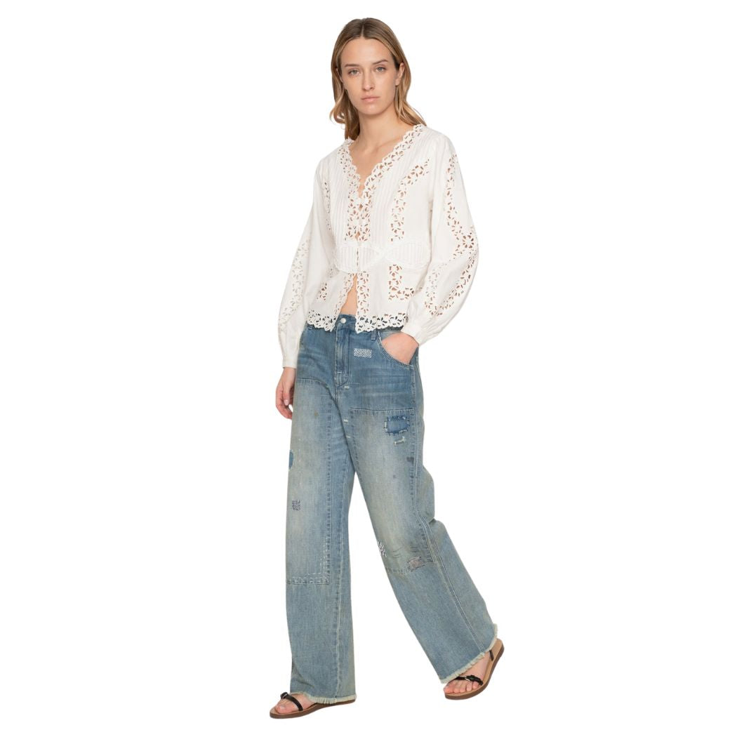 Sofia Embroidery Bluse - Cream