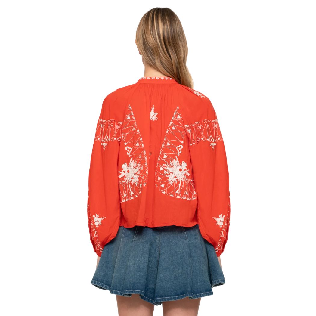 Serafina Embroidery Blouse - Red