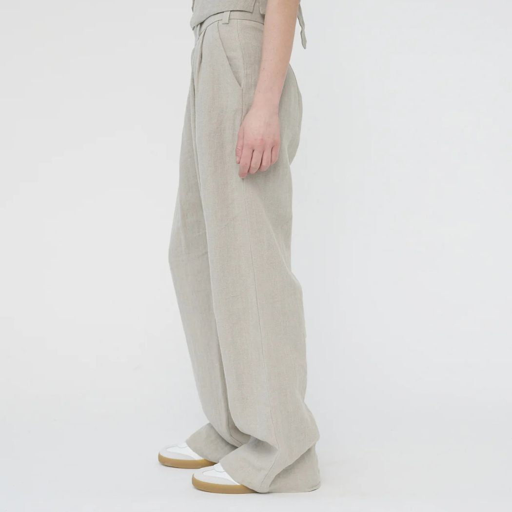 Linen Wide Box Pants - Natur