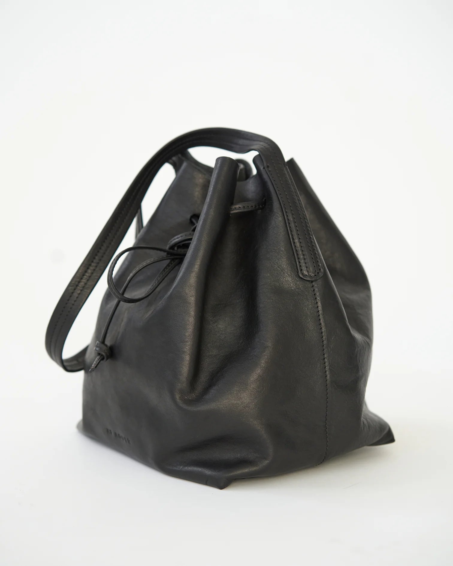 Full Grain Leather Bucket Bag - Black