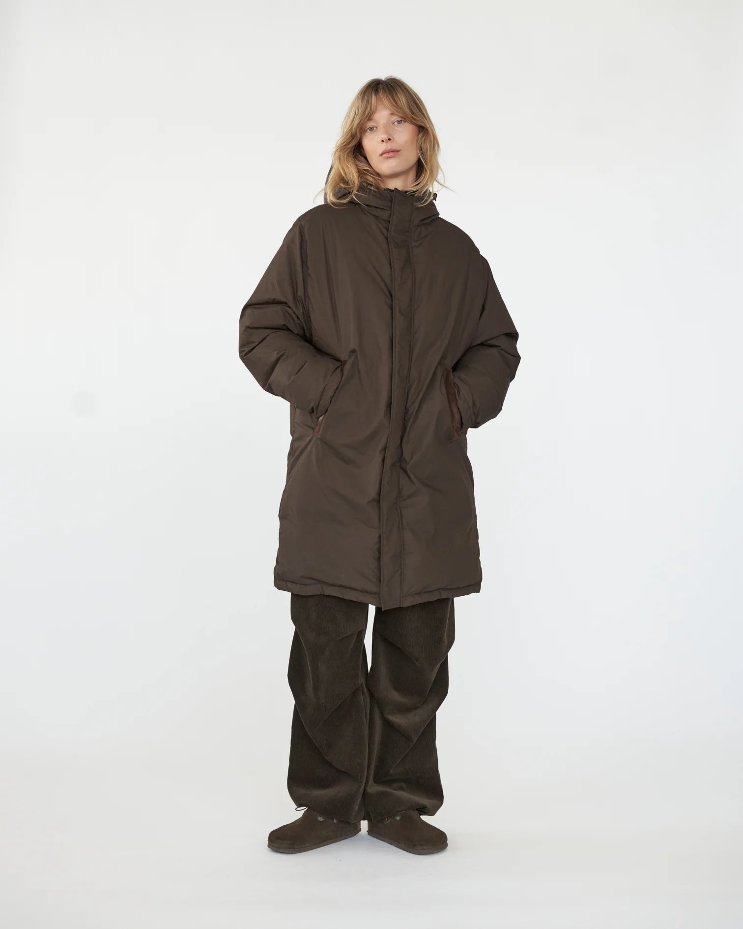 Down Puffer Coat - Brown