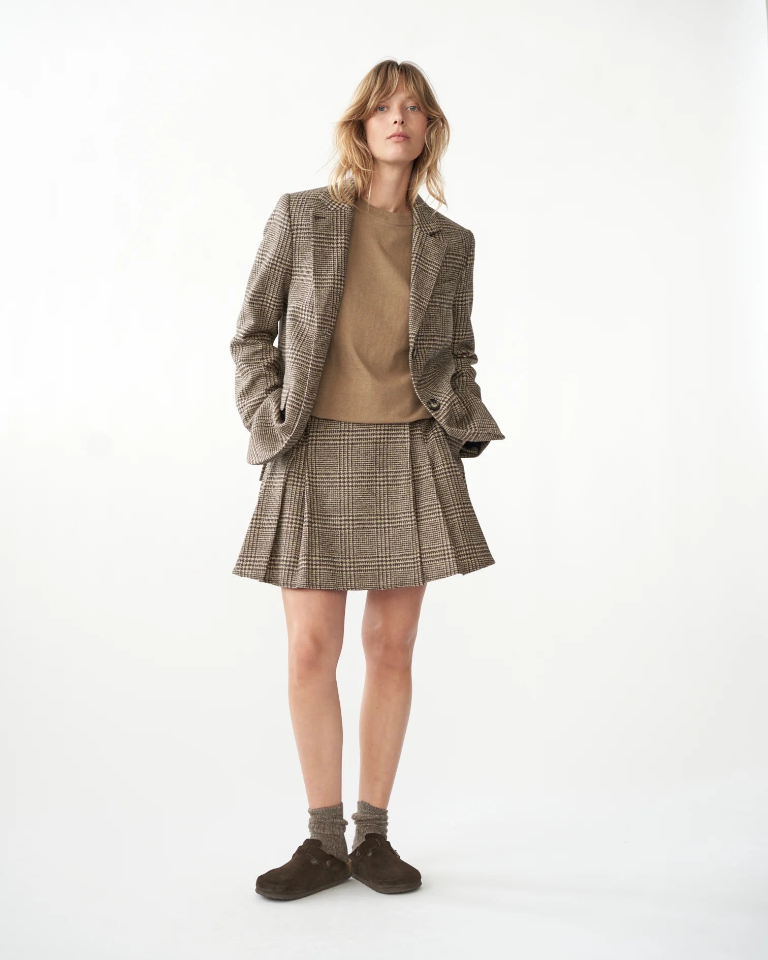 Shetlands Wool Straight Blazer - Brown/Beige