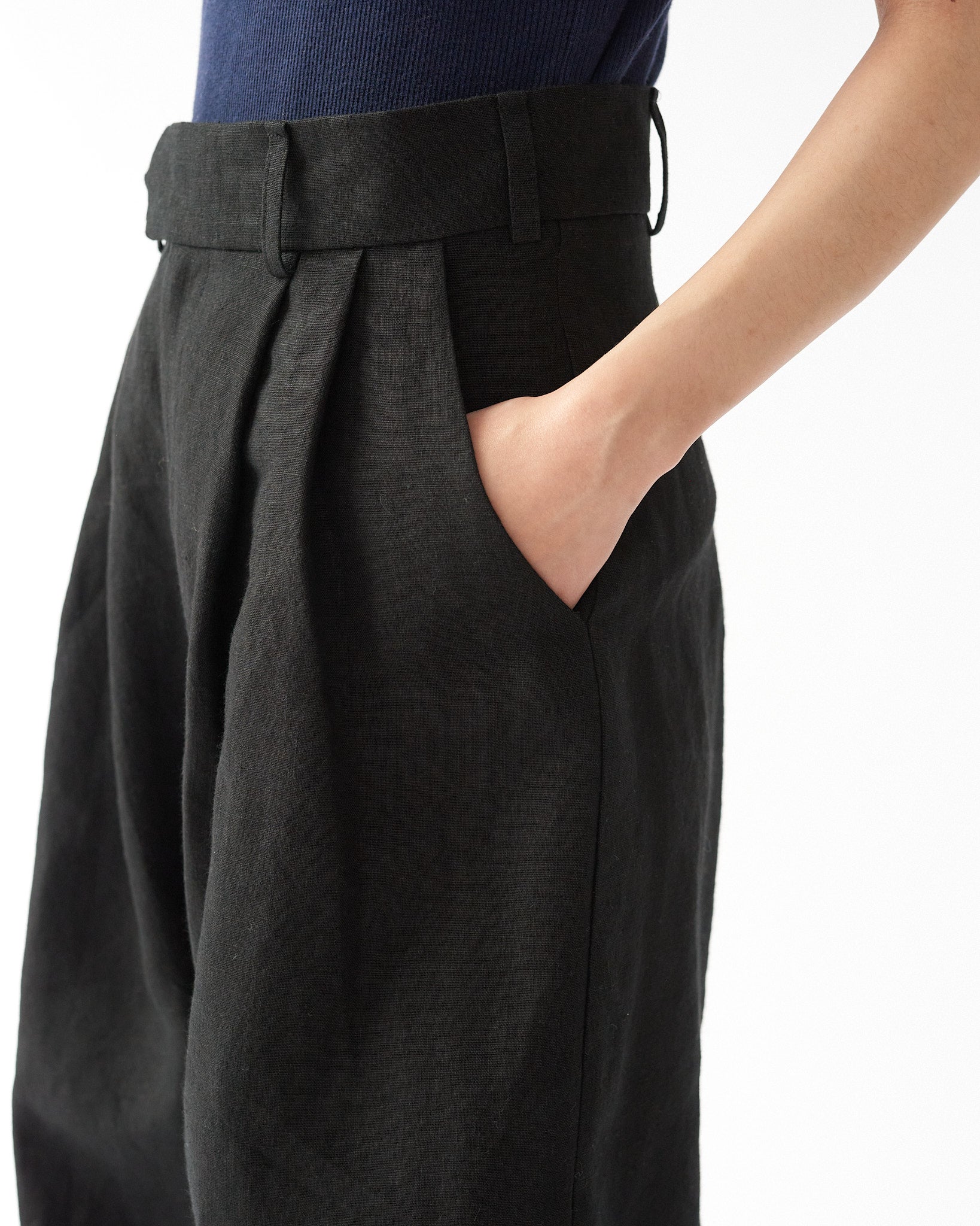 Linen Wide Box Pants - Black