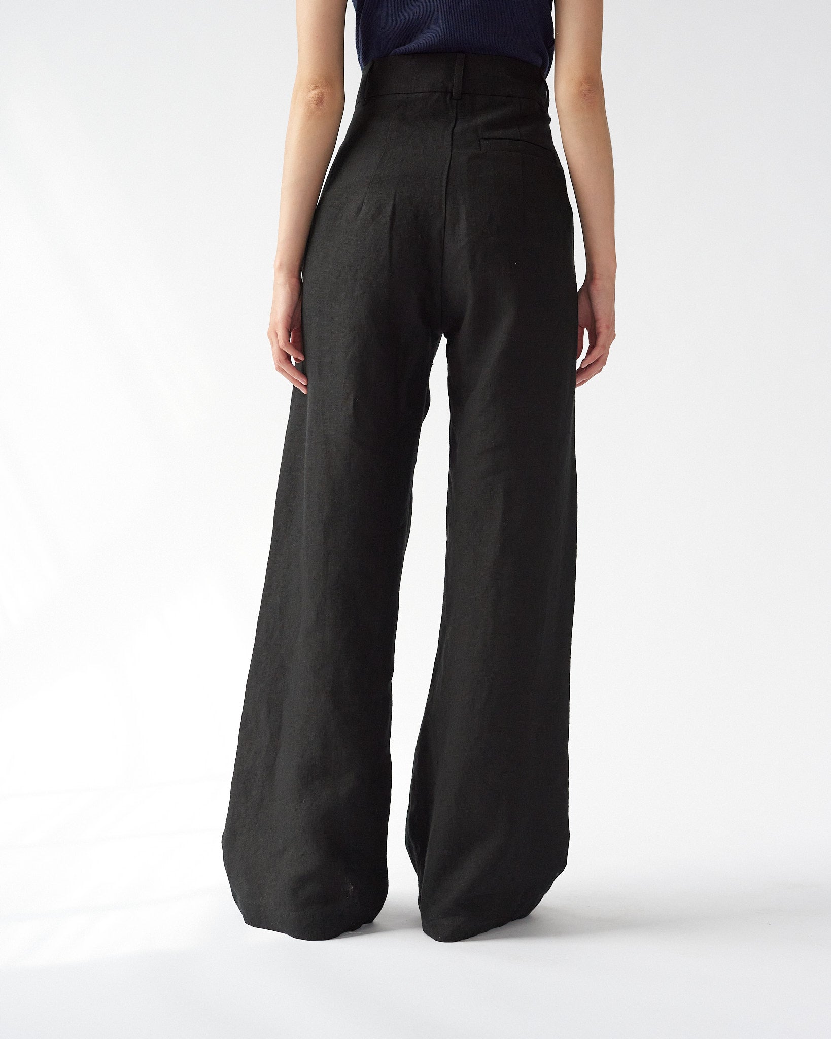 Linen Wide Box Pants - Black