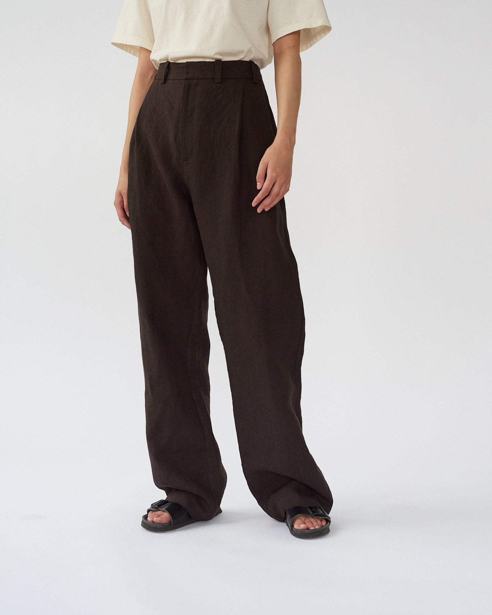 Linen Box Pants - Dark Brown