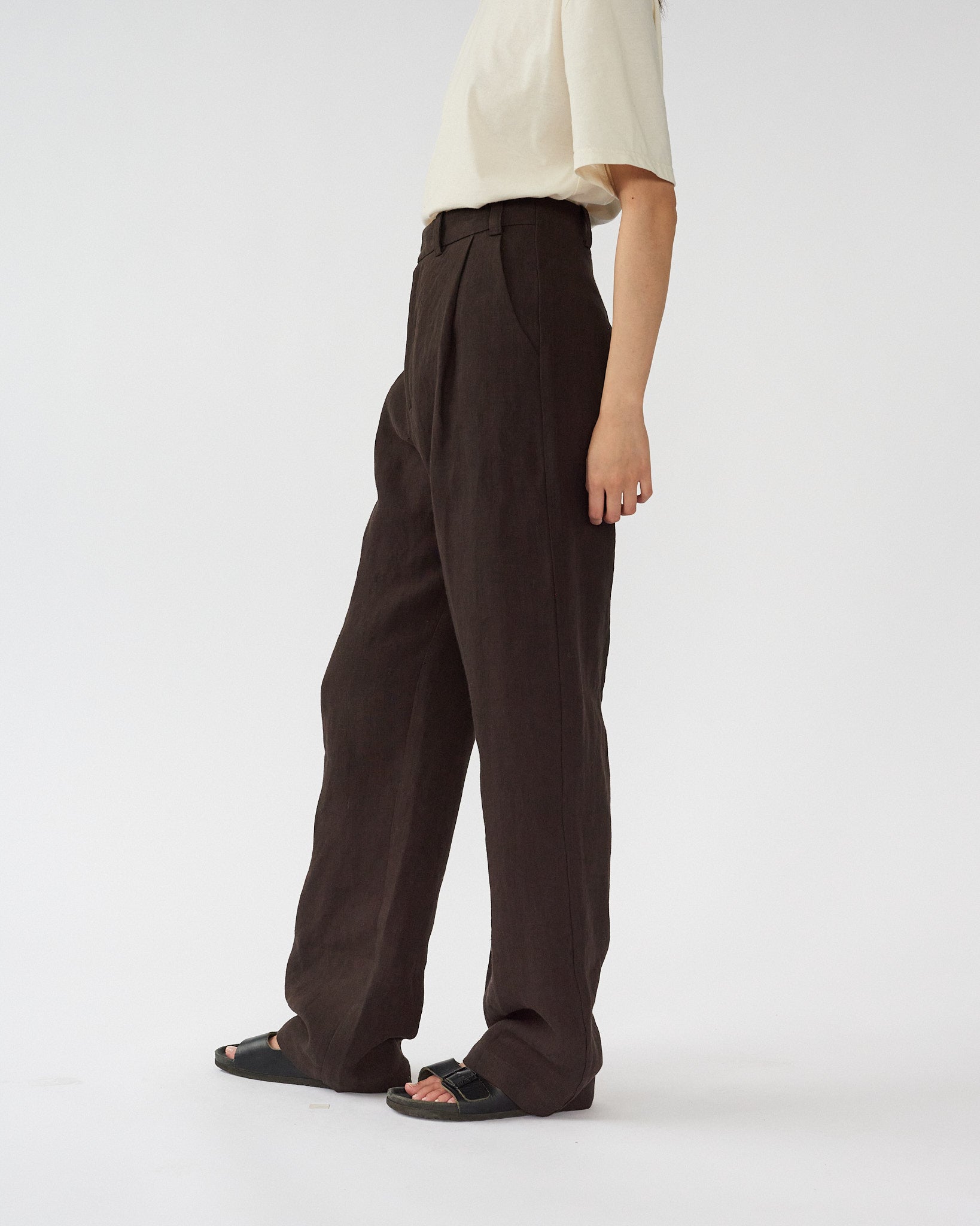 Linen Box Pants - Dark Brown