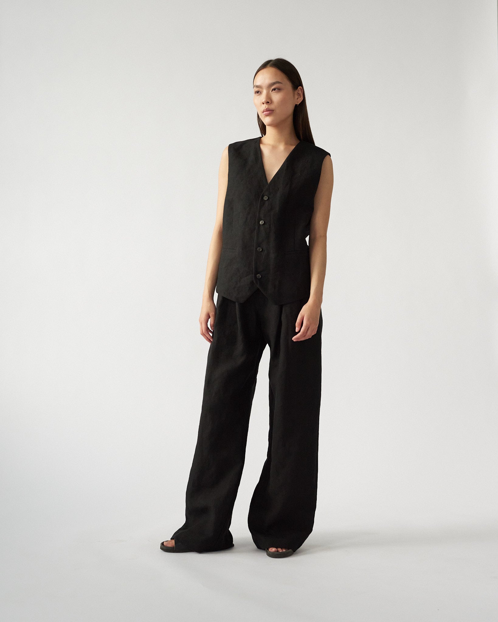 Linen Oversize Vest - Black