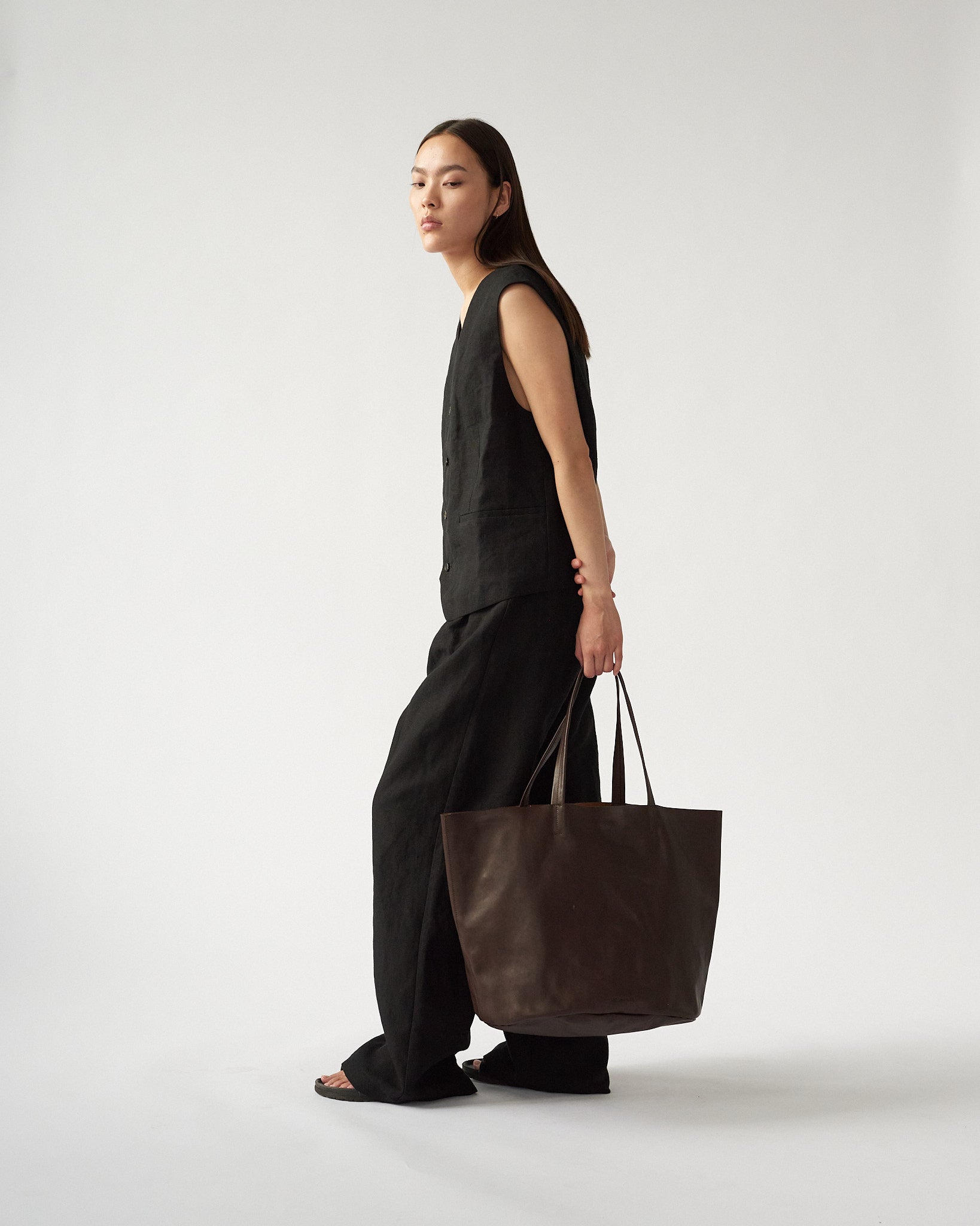 Linen Oversize Vest - Black