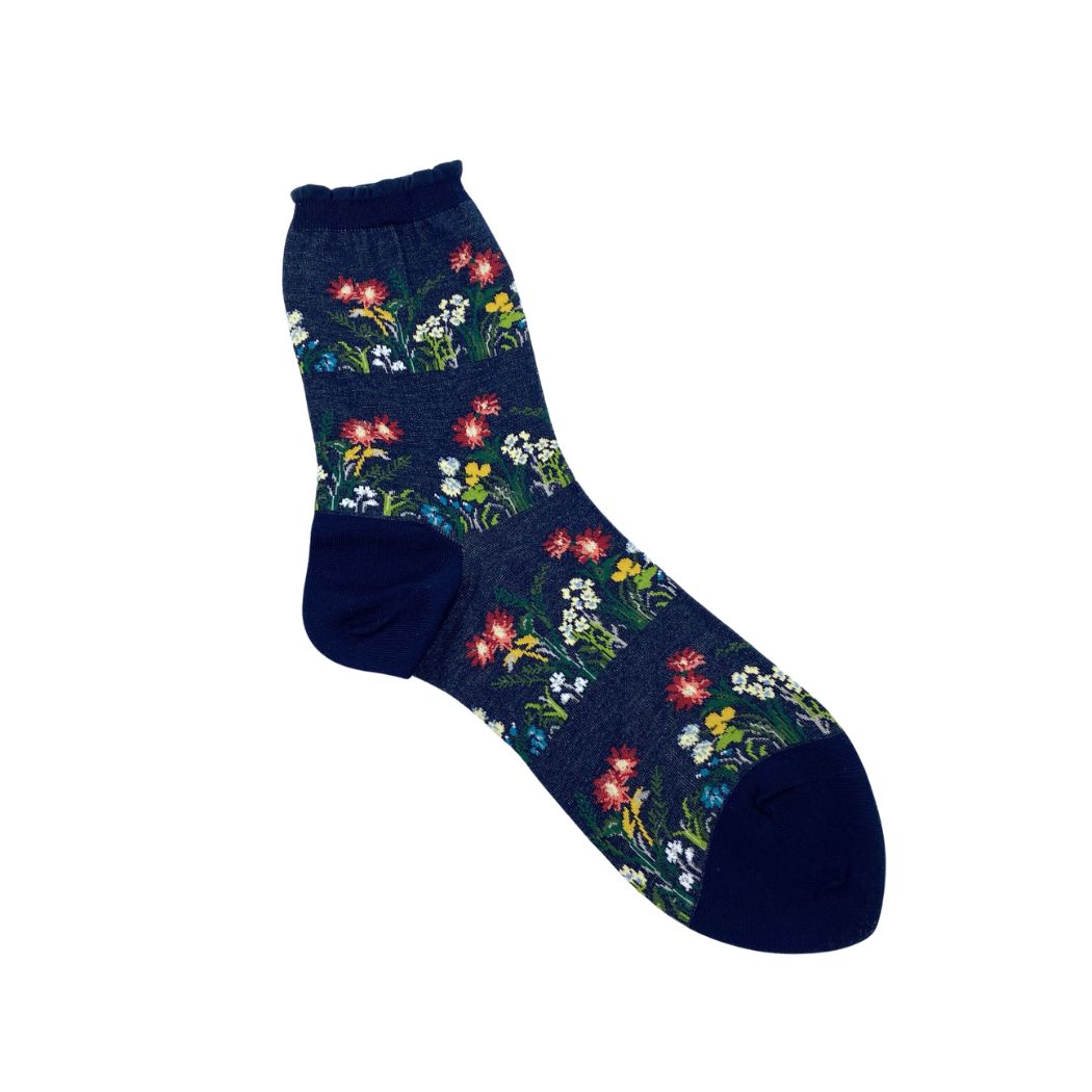 Wild Flower Strømper - Navy - Str. 36-40