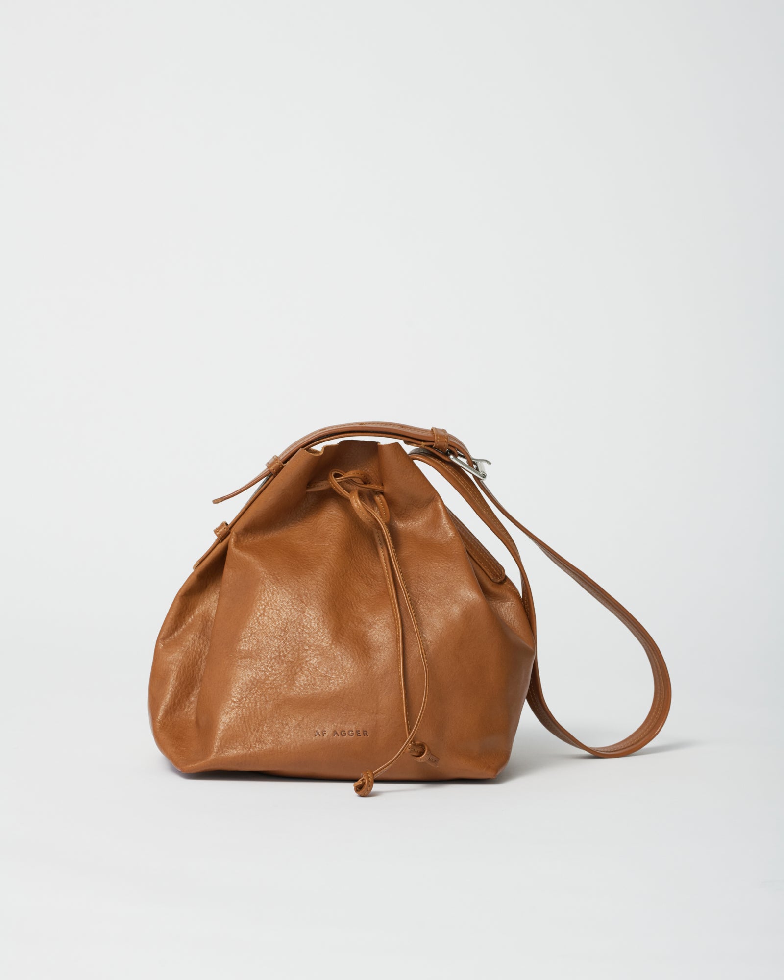 Full Grain Leather Bucket Bag - Cognac