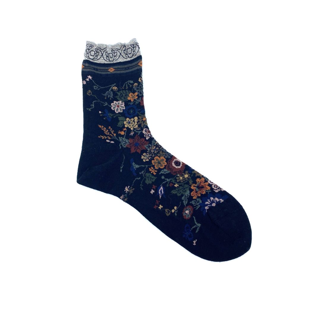 KT-178 Happy Flower Socks - Black