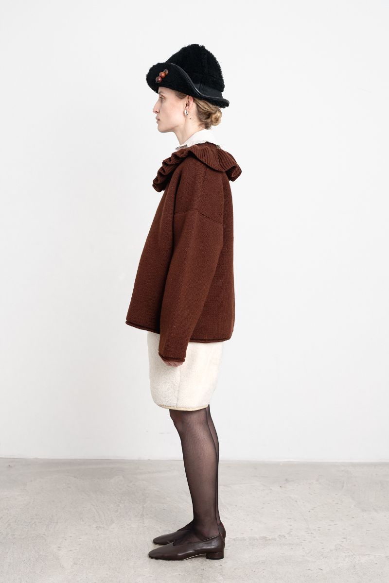British Merino Wool Ruffle Jumper - Bordeaux