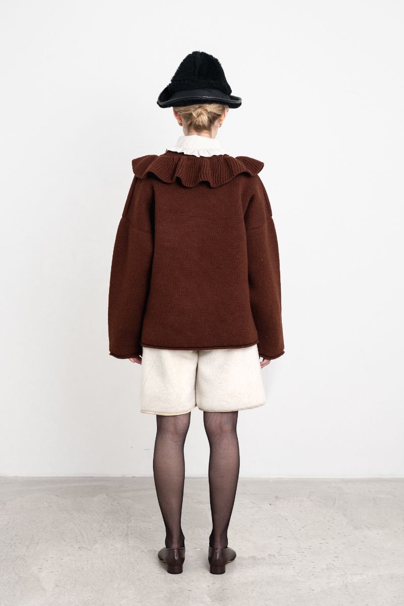 British Merino Wool Ruffle Jumper - Bordeaux