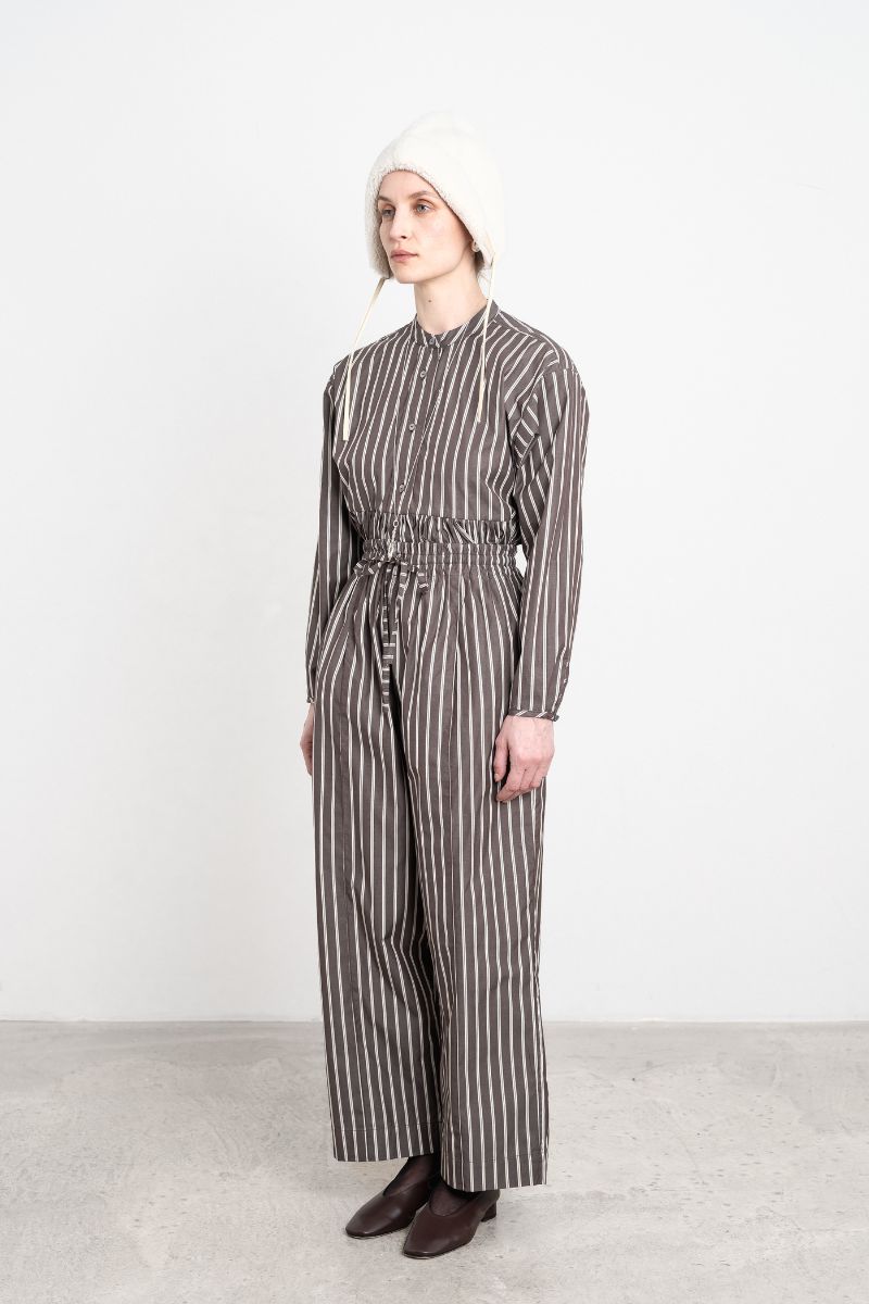Japanese Cotton Shirting Drawstring Luna Trousers - Bark/Natural Stripe