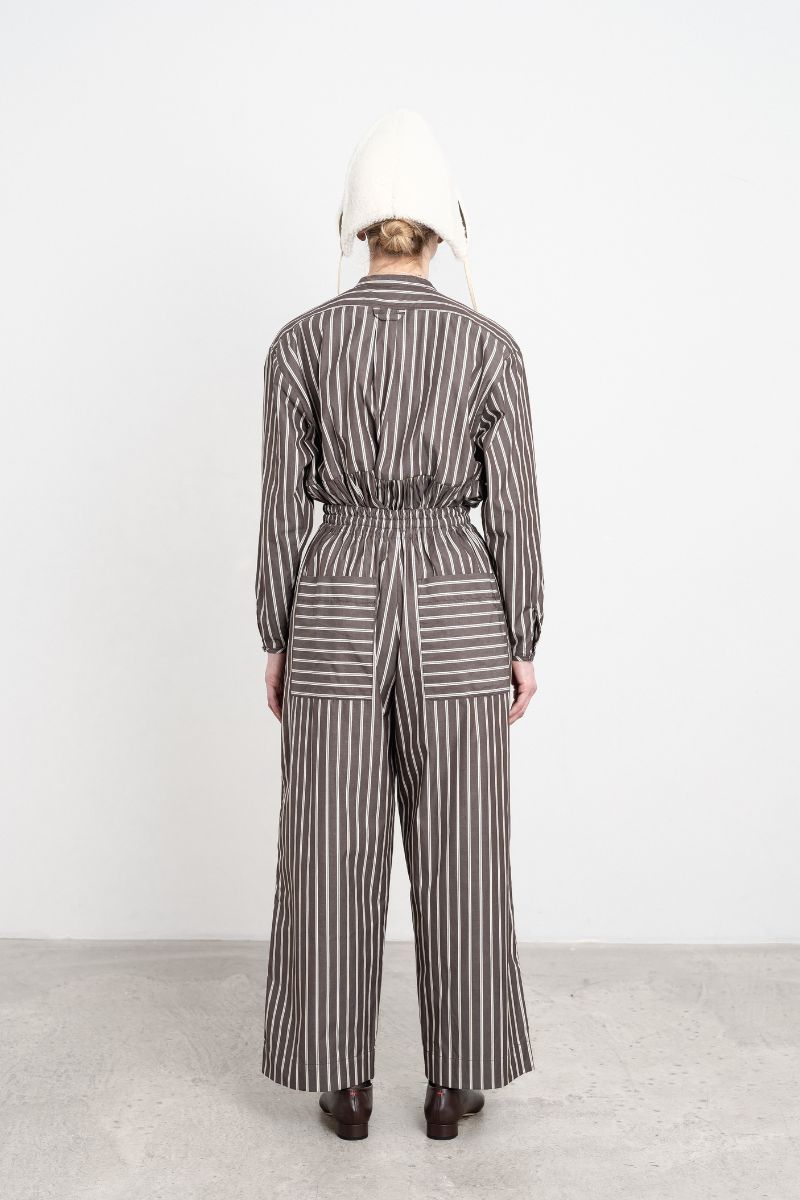 Japanese Cotton Shirting Drawstring Luna Trousers - Bark/Natural Stripe