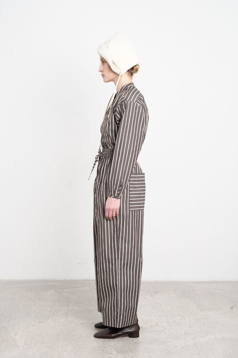 Japanese Cotton Shirting Drawstring Luna Trousers - Bark/Natural Stripe