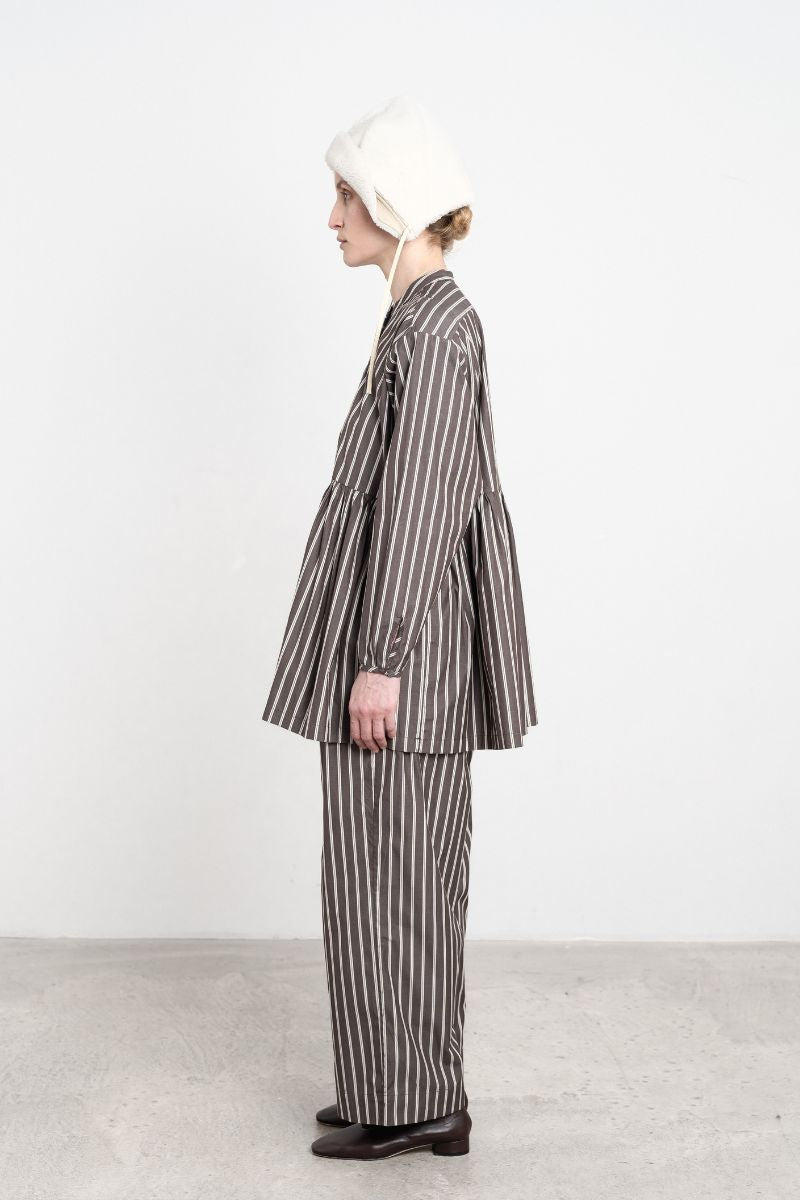 Japanese Cotton Shirting Penny Top - Bark/Natural Stripe