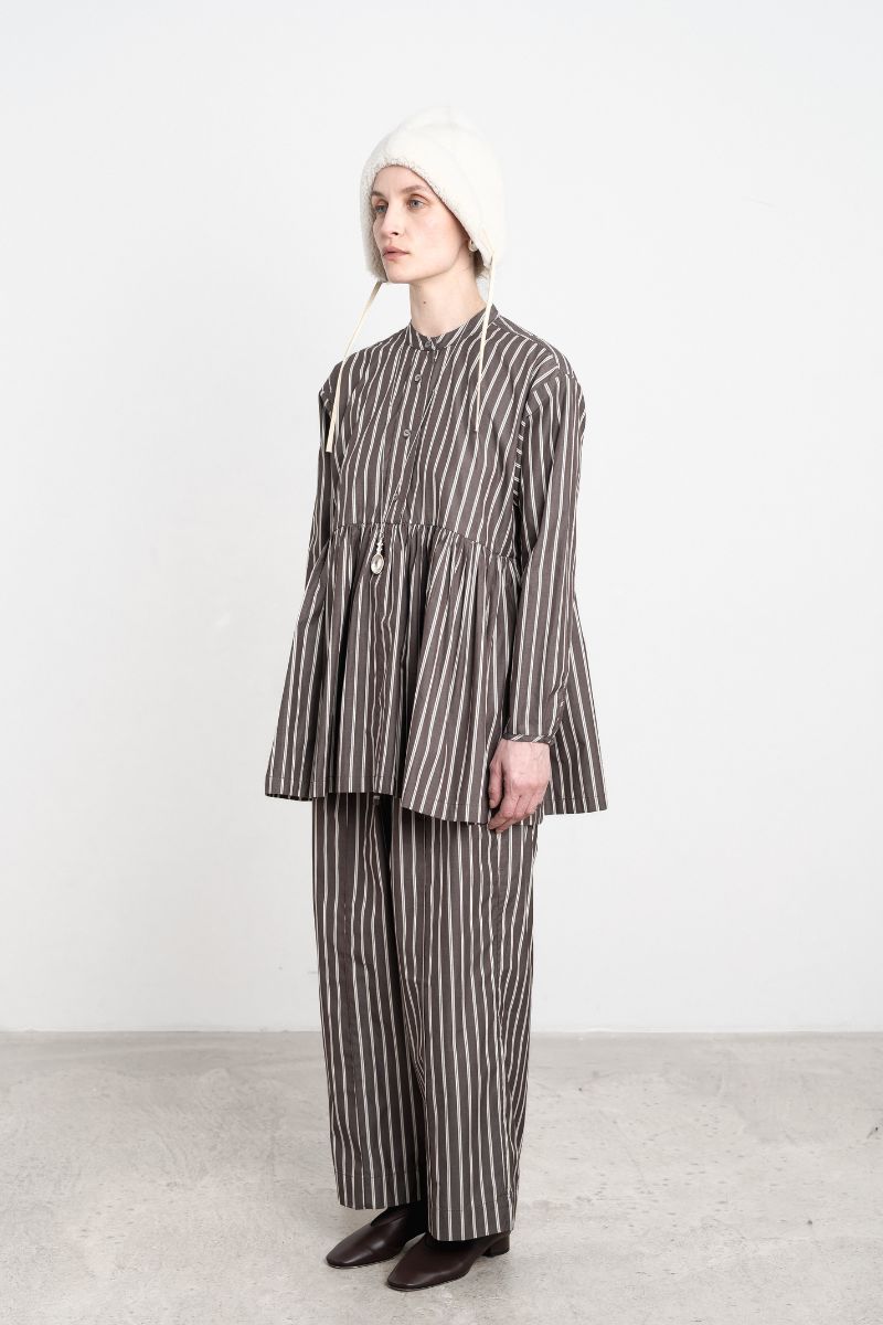 Japanese Cotton Shirting Penny Top - Bark/Natural Stripe