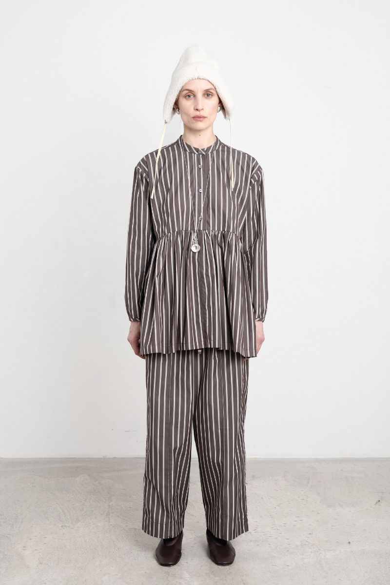 Japanese Cotton Shirting Penny Top - Bark/Natural Stripe
