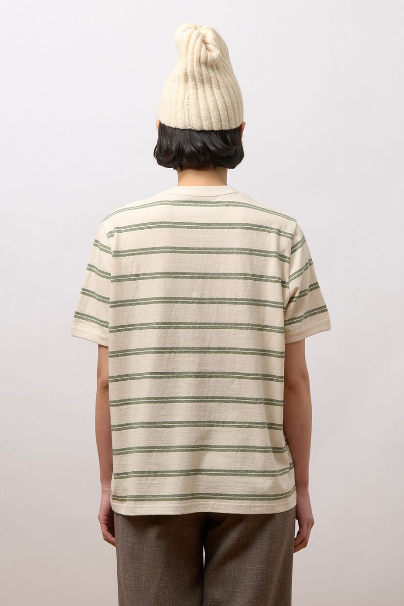 Japanese Striped Jersey kortærmet t-shirt - Ecru/green/blue stripe