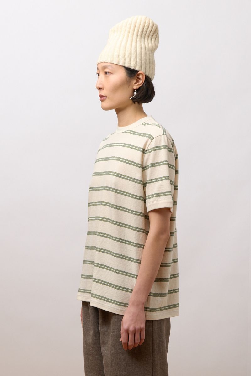 Japanese Striped Jersey kortærmet t-shirt - Ecru/green/blue stripe