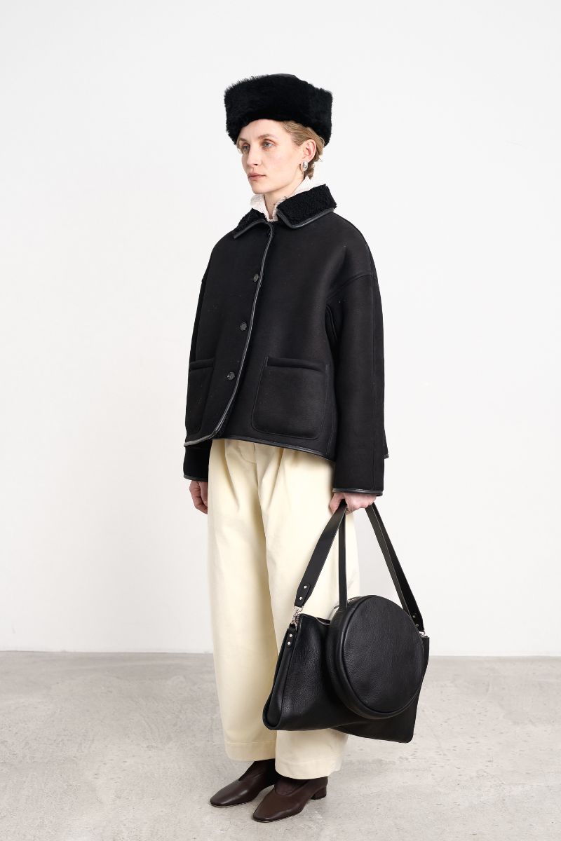 Suede Back Curly Hair Avis Jacket - Black