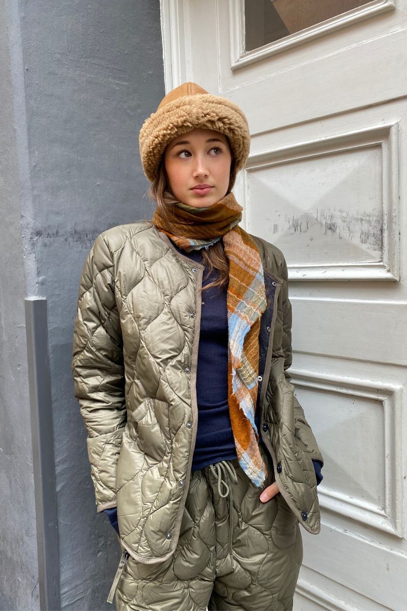 Military Crew Neck Down Jacket - Dark Olive