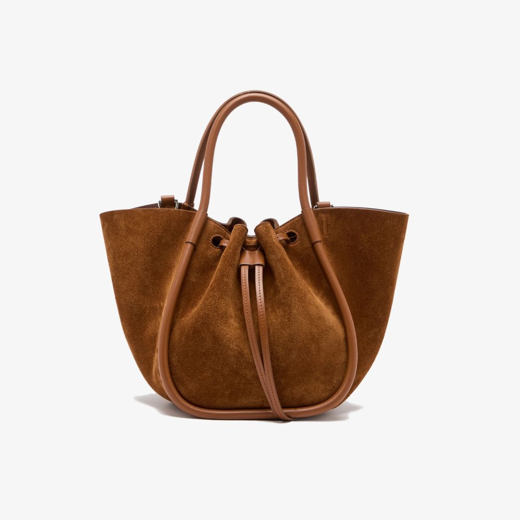 Small Ruched Tote in Soft Suede - Saddle