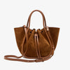 Small Ruched Tote in Soft Suede - Saddle
