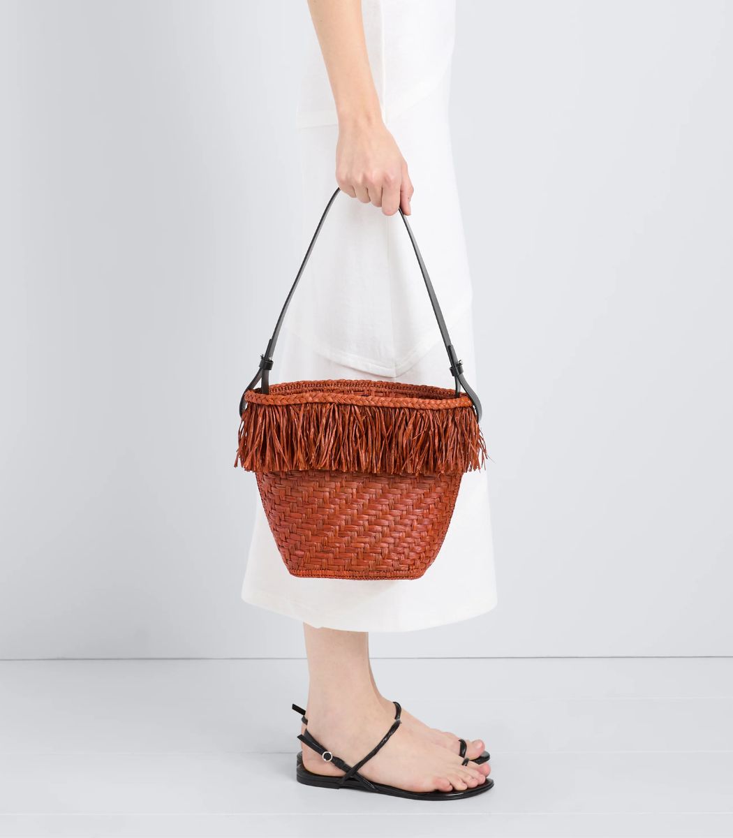 Bucket Bag in Raffia - Rust